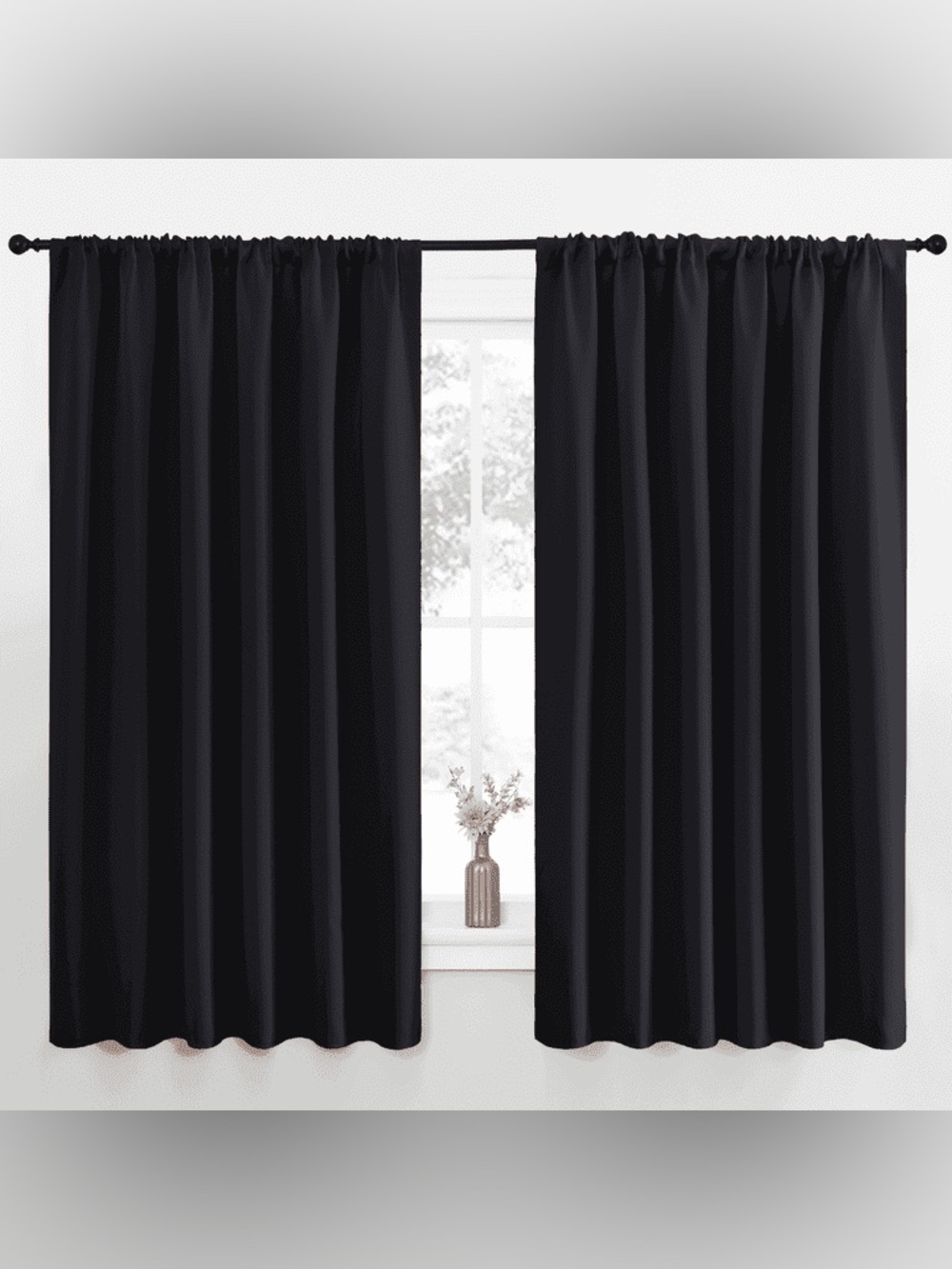 NICETOWN Pitch Black Solid Thermal Insulated Grommet Blackout Curtains 63inch - Picture 2 of 7